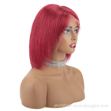 Cheap Blonde 613 Human Hair 13x4 HD Lace Front Short Bob Wig Pink Blue Red Purple Green Virgin Hair Ombre Color Bob Curly Wig